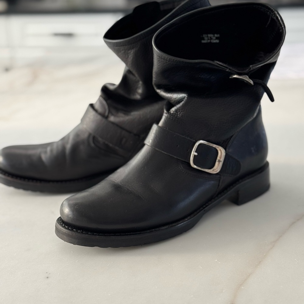 Frye Black Leather Combat Boots